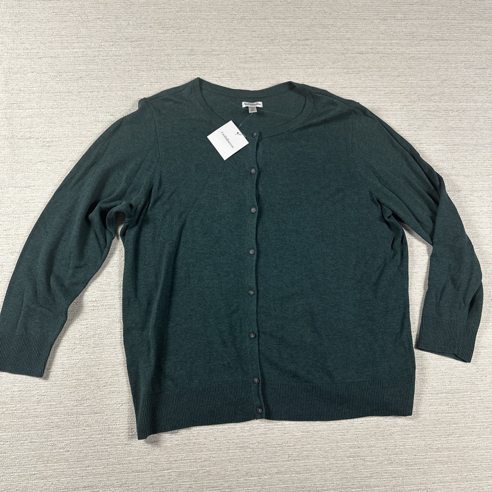 Plus Size 2X Forest Green Cardigan Coastal Grandma Old Money Minimalist Button